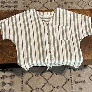 Linen, striped, button front top